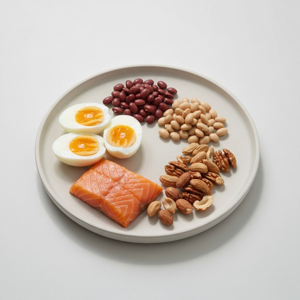 Vielfältige Proteinquellen wie Eier, Fisch und Hülsenfrüchte